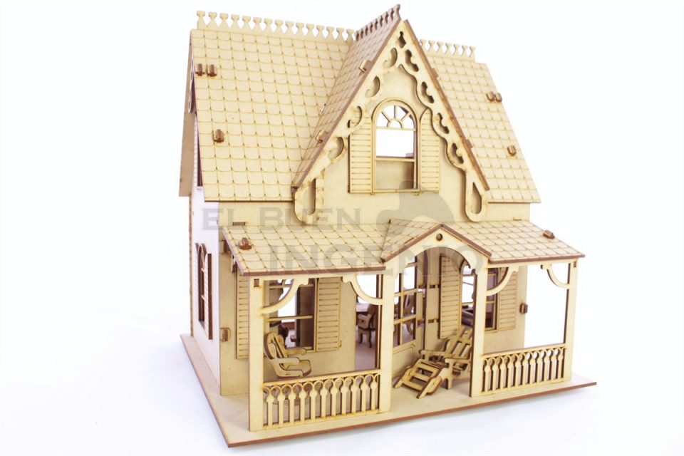 casa de campo, casita de muñecas de madera para muñecas